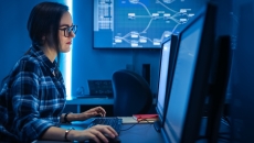 Healthcare worker reviewing data