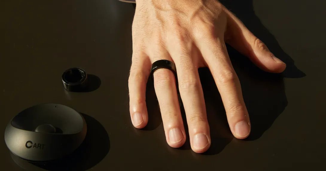 
  Sky Labs' CART-I Plus ring as worn on a finger
