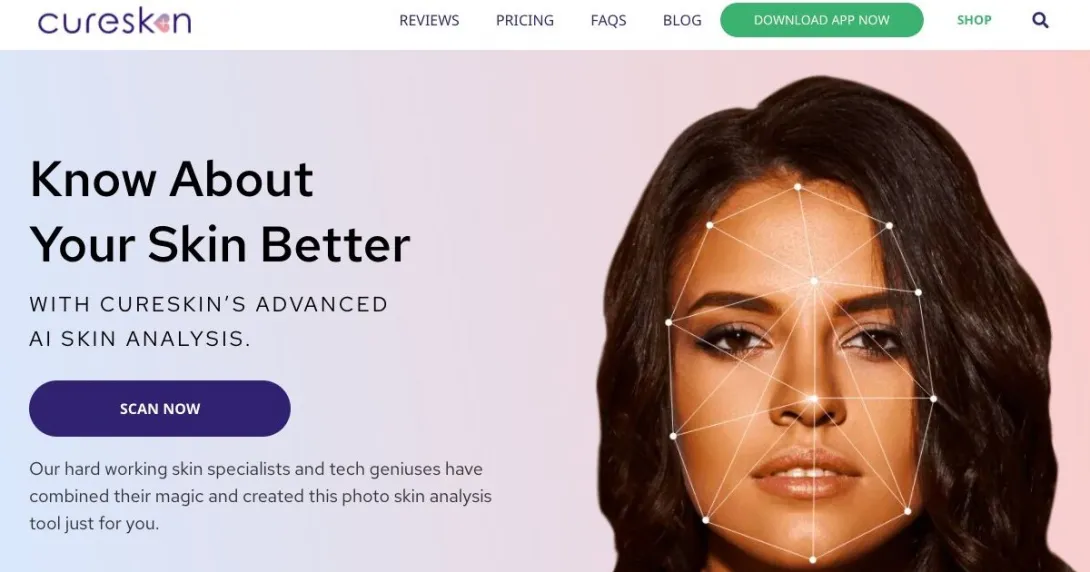 Screenshot of the main page of CureSkin's website