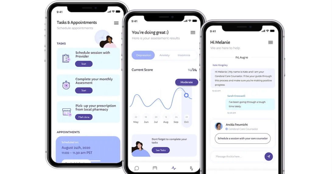 Smartphones displaying Cerebral's app