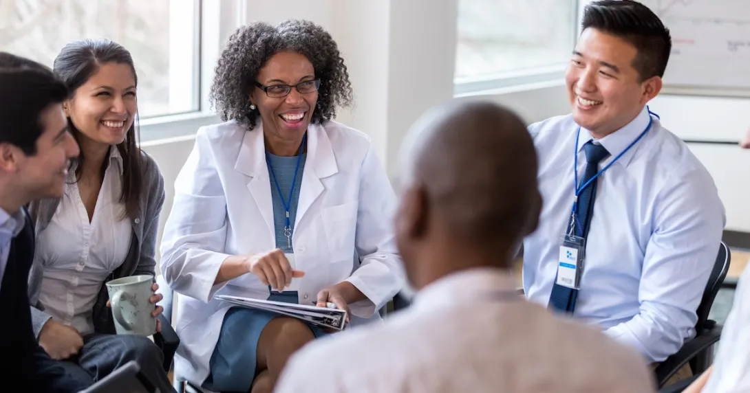 Healthcare professionals in a conference 